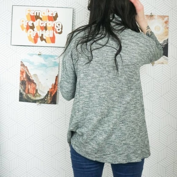 Zara Mock Turtle Neck Quarter Sleeve Sweater Tunic Top Heathered Gray Size M - Picture 2 of 6